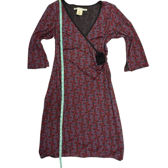 Vintage Y2K USA Max Studio Long Sleeve Faux Wrap Dress Size MP Red Blue Floral - Picture 10 of 11
